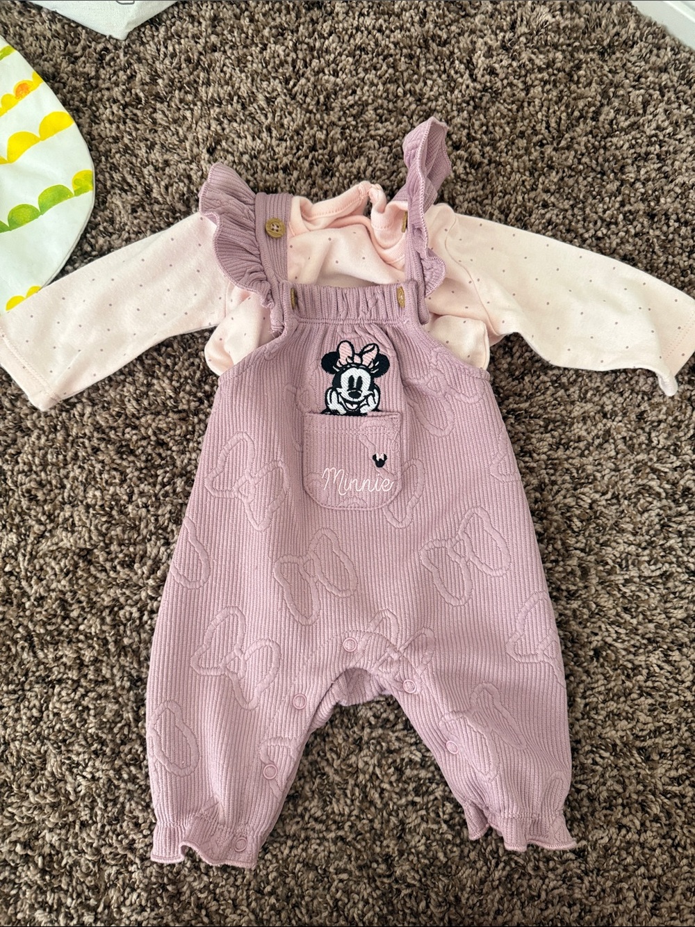 Disney Pink Minnie Mouse Ruffle Overalls Set